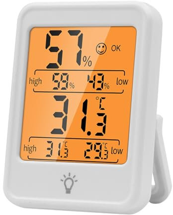 Smgda Thermomètre et hygromètre d'intérieur, mini thermomètre numérique et hygromètre, interrupteur ℃/℉, température max. min. enregistrement LCD rétroéclairé pour maison, serre, chambre (Blanc)
