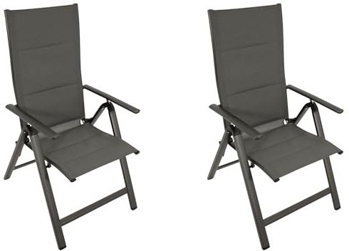DEGAMO 2X Klappsessel Livorno, Alu anthrazitfarben + Textilgewebe gepolstert Mittelgrau, 5-Fach verstellbar, wetterfest, Outdoor, extra stabil