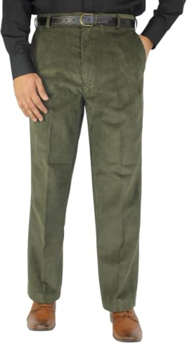 GUBA New Mens Corduroy Cord Trousers Cotton, Stretch Workwear Straight Leg Formal Office Work Walking Pants for Men Plus Size 30-50 (Khaki, 34-29)