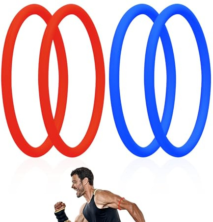 Lyreh 4 uds Correa de Soporte para el Tendón Rotuliano, Silicona Banda Rotuliana Estabilizadora Rodillera Rotuliana para Running Baloncesto Senderismo Fútbol Saltos Deportes (Rojo y Azul)