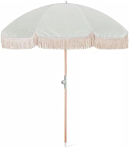 Ombrellone da giardino con nappe, ombrellone da spiaggia, ombrellone da giardino con nappe e borsa for il trasporto, palo in legno inclinabile, stecche in fibra di vetro, adatto for giardino e terrazz