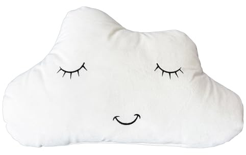 heimtexland ® Kuschelkissen Formkissen mit Gesicht für Baby und Kind – Flanell Deko Kissen Kinderzimmer Schmusekissen Zierkissen Geschenk Geburt Taufe Typ916 Wolke weiß