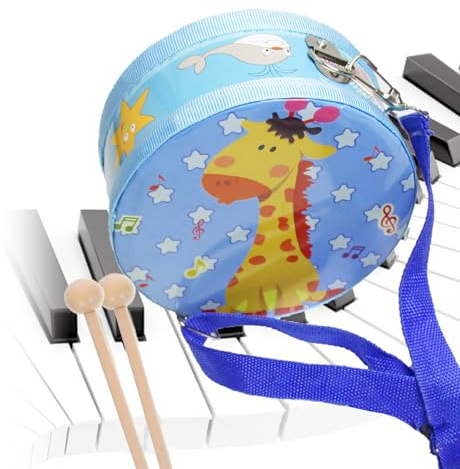 WOUYTPE Tamburo in Legno, Tamburo Bambino, Strumenti Musicali Bambini, Adatto per Natale, Halloween, Regali di Compleanno per I Bambini, Stimolare la Creatività