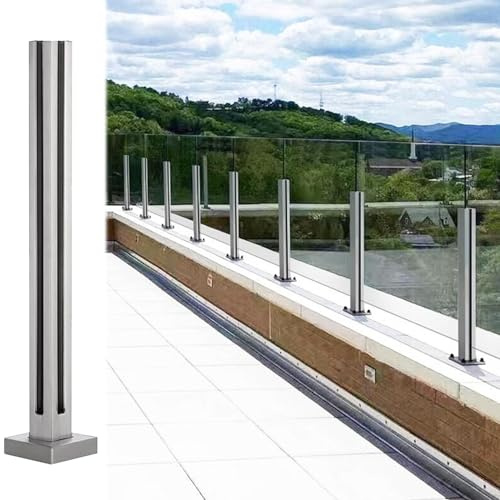 Moderna ringhiera per scale in vetro, sistema balaustra per interni, per scale, corridoio, balcone e giardino, design quadrato con morsetto in vetro per una maggiore sicurezza e stile