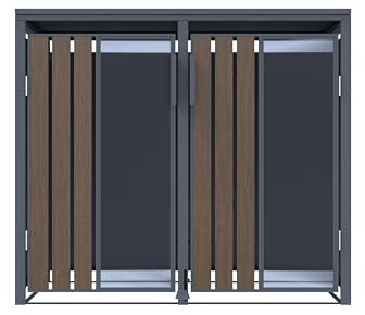 Mülltonnenbox Anthrazit mit Holzoptik und Plexiglas für 2 Mülltonnen 120 und 240 Liter