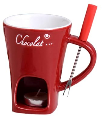Glühtasse - Tasse mit Kerzenfach 130ml Keramik Schokofondue Tasse Mit Gabel, Löffel Und Integriertem Teewachsfach - Ideal Für Zu Hause, Restaurant Und Partygebrauch