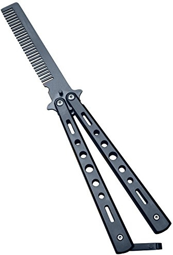 Generic New 1Pc Black Metal Practice Butterfly Comb Style Knife Trainer Tool