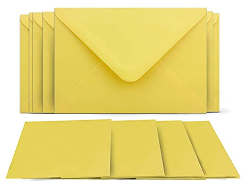 25 Klappkarten mit Umschlägen Set Gelb - DIN A6 Blanko Doppelkarten 14,8 x 21 cm (160 g/m²) - DIN C6 Umschlag 11,4 x 16,2 cm (100 g/m²) Nassklebung - Grußkarten Einladungskarten Hochzeit