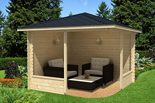 Alpholz 5-Eck Gartenlaube Maik-28 aus Massiv-Holz, Gartenhaus mit 28 mm Wandstärke, Garten Holzhaus inklusive Montagematerial, Geräteschuppen Größe: 300 x 300 cm, Spitzdach