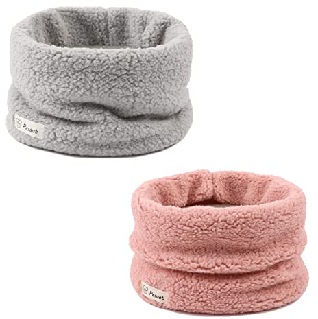 Zsedrut Fleece Warm Kids Scarf Thick Velvet Boys Girls Round Scarves Toddler Kids Winter Neck Warmer (Pink+Light Gray)