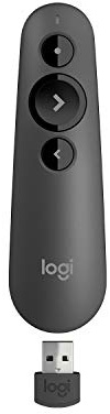Logitech R500 Bluetooth und USB Laser Präsentations Clicker universelle Kompatibilität, 20 m Reichweite, anpassbar, Smart Akku, 12 Monate Nutzung, Schwarz (Generalüberholt)