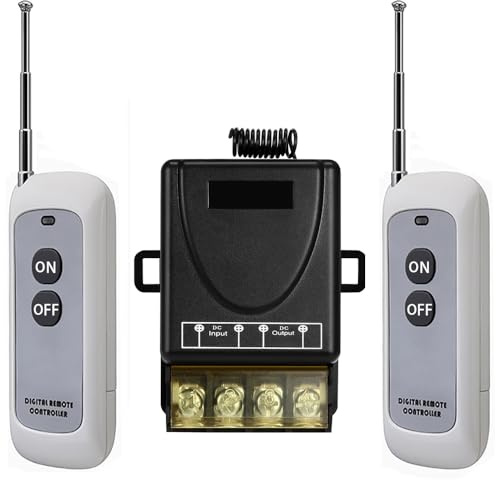 QOFOWIN DC 12V Remote Control Switch,Wireless rf Low Voltage 12V/24V/10A/20A/30A Remote Relay Switch with 984FT Long Range for Motor, Fan,lamp,Lights,Anti-Theft Alarms, Roller Lind Door,