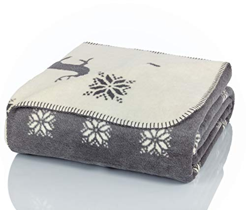 Glart Coperta Morbida e Calda, Motivo Renna, Extra Soffice Come Coperta da Divano, Coperta in Peluche, 150 x 200 cm, Grigio/Bianco