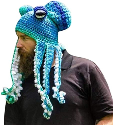 Bprtcra Handgewebte Gestrickte Mütze, Erwachsene Unisex Lustige Cartoon Octopus Lange Tentakel Augen Hut Cosplay Hut Party Requisiten (Tippe A)