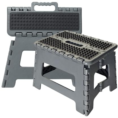 HOMESHOPA Folding Step Stool 9 Strong Compact Plastic Non Slip Foldable Stool for Kids & Adults, Multi Purpose Easy Carry Anti Slip Poratble Stool for Home, Bathroom, Kitchen Camping Traveling -Grey