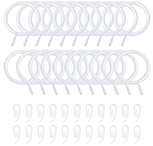 20 anillos de cortina con ganchos,30 mm de diámetro interior,anillos de cortina de metal con ganchos de plástico para cortina de cortina con 22 clips para cocina,baño,dormitorio,salón,balcón (blanco)