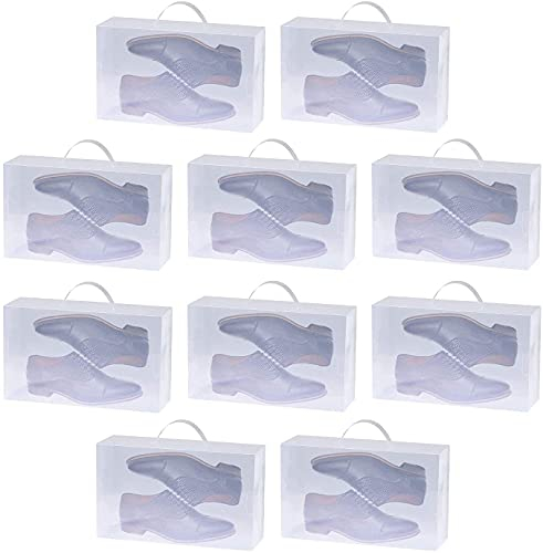Thrink 10 Piece Set Corrugated Plastic Shoe Storage Boxes with Handle - Unisex for Men and Women Foldable and Stackable & Easily Transported - Transparent Shoes Trainers
