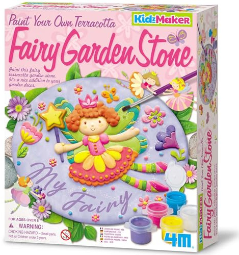 4M Paint Your Own Terracotta Fairy Garden Stone Kit, Painting Craft Set