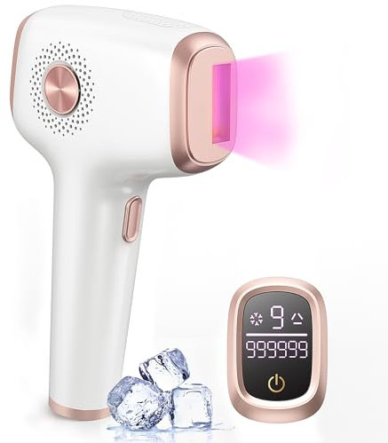 IPL Geräte Haarentfernung mit Kühlung Funktion 999.999 Lichtimpulse,Schmerzfreie Laser Haarentfernungsgerät 9 Energiestufen für Gesich Bikinibereich Körper