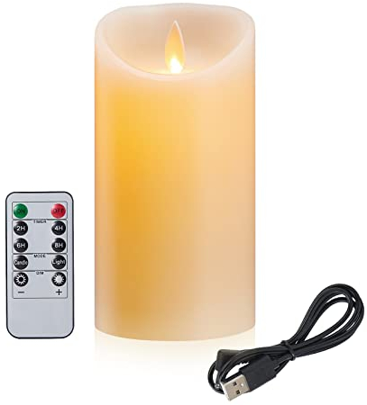 Wiederaufladbare LED Kerzen Mit USB Kabel - 10cm Echtwachs, Fernbedienung, 24 Stunden Timer, Tanzende Flamme - Elektrisch Aufladbar, Flammenlos - Warmweiß
