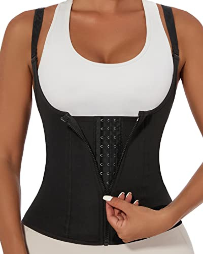 YADIFEN Waist Trainer Vest for Women,Zipper Corset Body Shaper for Tummy Control Neoprene Cincher Tank Top with Straps (Black-cross Straps, 3XL)