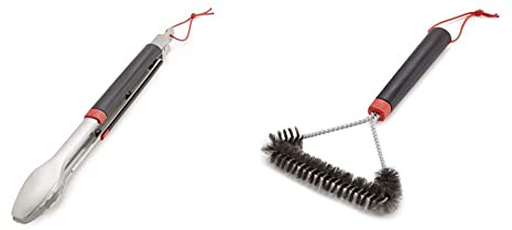 Weber Three-Sided Grill Brush Dreiseitige Grillb rste, 30 cm, Schwarz/Silber, 6277 & 6317 Grillzange, Edelstahl, Schwarz/Silber