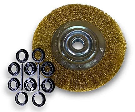 Brosse circulaire LAITON | Ø 250 mm | Epaisseur 2 rangs | Fil dur 0.30 mm ondulé | Alésage 32 mm + réducteur bague 25/22/20/16/12 mm | Touret meuleuse affûteuse ponceuse | Kibros 231252LT