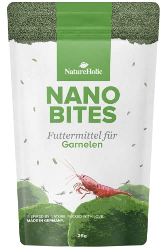 NatureHolic - Nano Bites - Garnelenfutter Aquarium - Basis Futter für tägliche Fütterung - geeignet für Adulte und Baby Garnelen - Hochwertige, natürliche Zutaten - 25g