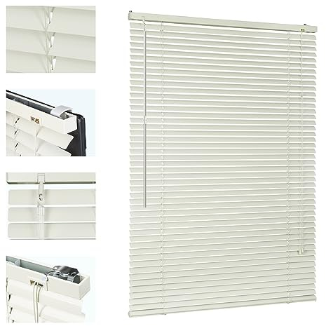 Sekey Klemmfix-Jalousie für Fenster freihängend, 25mm Alu-Lamellen, mit Bohren, inklusive Montagematerial Aluminium-Jalousie ohne Bohren, 150x220cm,Putzfarbe