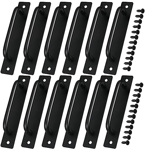 Therwen 12 Pcs Barn Door Handle 5.8 Inch Cabinet Pulls Aluminum Alloy Kitchen Cabinet Handles Sliding Black Pulls for Cupboard Wardrobe Closet Shed Garage Barn Door with Screws(Black)