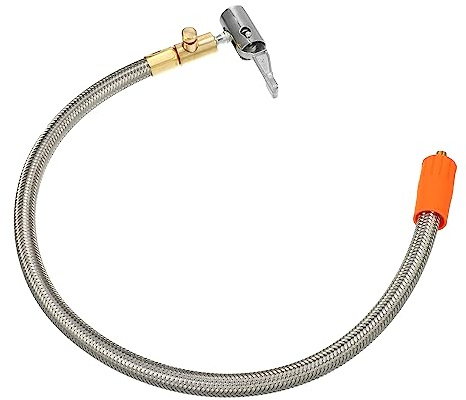 QUARKZMAN Flexibel Reifenfüll Schlauch Adapter M6 Entlüftungsventil 50 cm | Edelstahl, Silber, M6x1, Für Motorräder & Fahrräder, 1 Stück, Flexibel, Doppelt Lock-On, Standardventil