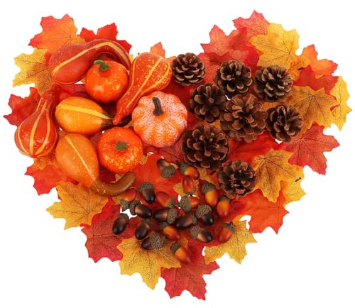 com-four® Set di Decorazioni Autunnali da 96 Pezzi - Decorazione da Tavola per l'Autunno - Set Artigianale Fai-da-Te per Raccolte e Ghirlande di Porte - Grande Decorazione a Dispersione (96 pezzi)