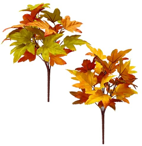 Ceolup 2 ramas artificiales de hojas de otoño, flores artificiales, hojas de arce, hojas de otoño, ramas artificiales, hojas decorativas, hojas de otoño, decoración de mesa para mesa interior y