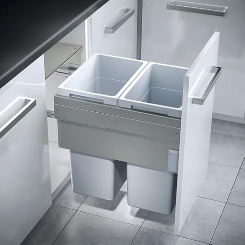 Kitchen Cabinet 2 x 38 Liters Double Waste Bin HAILO Sorter Euro-Cargo 45 with Soft-Close Telescopic Over Extension Pullout Slides and DoorKit Made in Germany