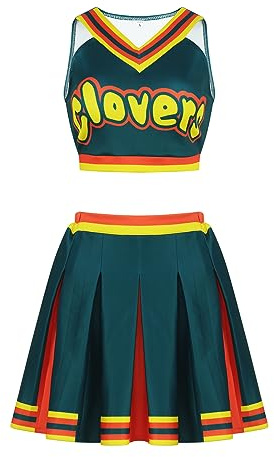 AYYOHON Costume de pom-pom girl pour femme avec haut court et jupe trèfle, costume de pom-pom girl, tenue d'Halloween, cosplay, uniforme, taille M