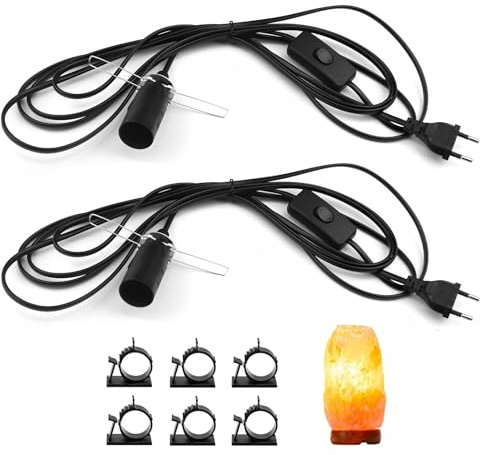LongZYU 2 Pièces Câbles pour Lampe à Sel Noir avec Prise Européenne et Interrupteur 3,5 m Isolation Câble Douille pour Lampe de Sel avec Câble D'alimentation Prise Changer