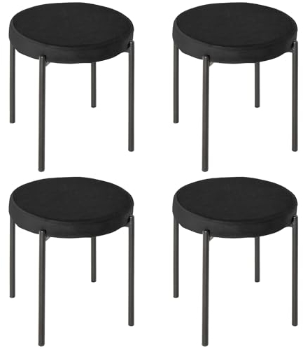 HOMCOM Esszimmerhocker 4er Set Stapelhocker Hocker aus Metall mit Samtoptik Küchenhocker Polsterhocker für Esszimmer Wohnzimmer Schwarz