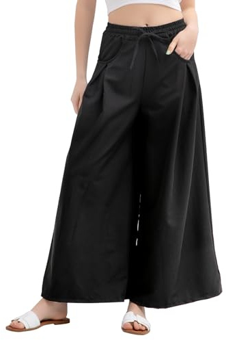 LACOFIA Pantalones Anchos Mujer Pantalon Palazzo Cintura Alta Elástico Pantalón Casuales Largo de Pierna Ancha Cómodo con Bolsillos,(12578) Negro 2XL