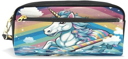 Süßes Lustiges Einhorn Federmäppchen aus Leder,Mäppchen Schlamperbox Stifttasche,Make-up-Tasche,Organizer für Jungen Mädchen