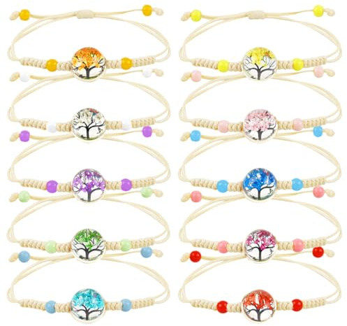 Augesak 10 Pièces Bracelet Amitié, Bracelet Tresse de Arbre de Vie, Bracelet Amitié Fille, Bracelet Enfant Personnalisé, Tressé Ajustable Bracelet pour Femmes, Adolescentes, Filles, Cadeaux de Fête