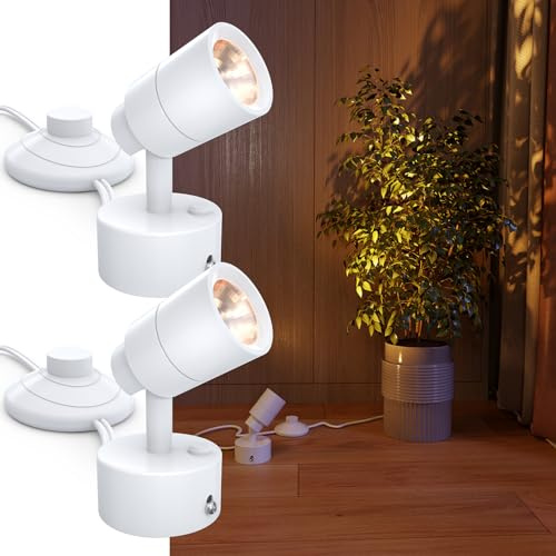 Sunco Uplights Indoor with Foot Switch, 3W LED Floor Spotlight for Indoor Plants, 300 Lumens, 3000K Warm White, Uplighting for Displays & Artwork, 120V Non-Dimmable, UL/ETL Listed, White 2 Pack