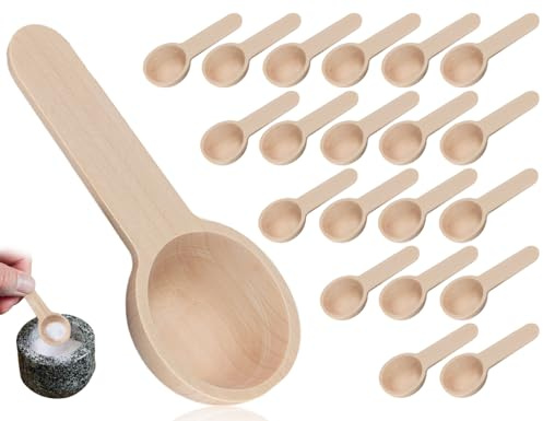 Emezddo Lot de 20 petites cuillères à épices en bois,mini cuillères de cuisine en bois,cuillères multi-usages, cuillères de cuisine courtes,cuillères à glace,cuillères à confiture(rond,6,8 cm)
