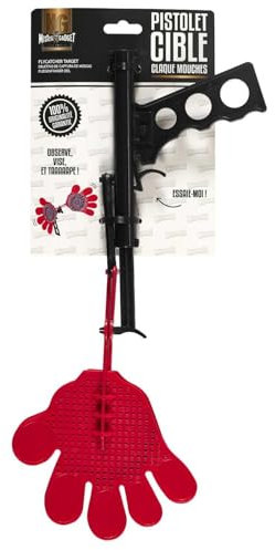 MISTER GADGET, MG3547, Tapette à Mouche Pistolet, Rouge et Noir, Efficace et Amusant pour Éliminer Les Insectes, Idéal pour la Maison et Le Jardin, Poignée Antidérapante