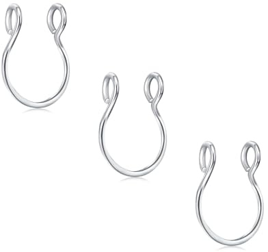 D.Bella 3Pcs Fake Nase Ringe Chirurgenstahl Faux Lip Septum Nase Ringe Hoop Set Clip auf Piercing Körperschmuck