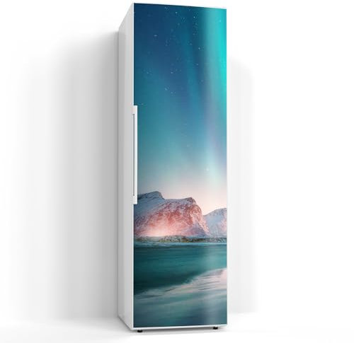 DEQORI Magnetfolie für Kühlschrank 60x200 cm | Motiv Das Nordlicht der Lofoten | dekorative Magnetmatte Gefrierschrank Schutz | Magnet Deko-Folie selbstklebend, magnetisch & wasserabweisend