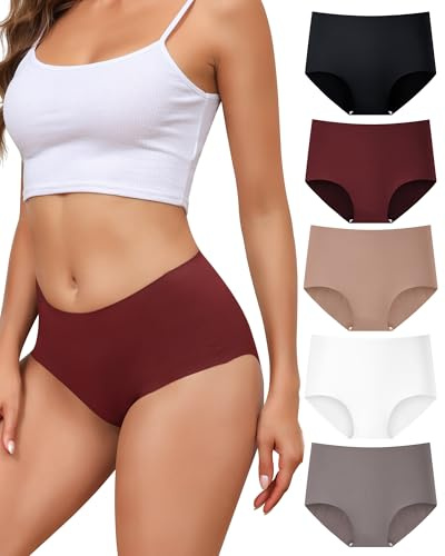 Culottes Femme sans Couture Taille Haute sous-Vêtements Slips Lot de 5 Dim Culottes Invisible Hipster Confort Bikini S-XL