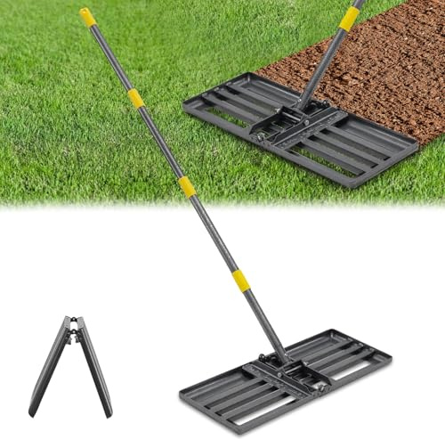 Lawn Leveling Rake, Heavy Duty 30x10 Foldable Leveler Plate, 6FT Adjustable Stainless Steel Leveling Rake, Reinforced Welds Level rake for Soil, Dirt, Ground, Yard, Top Dressing, Landscaping