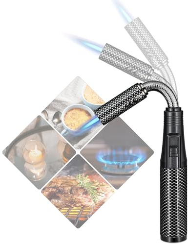 WANBRO Butanfeuerzeug mit 360° Flexibler Düse, einstellbare Jet Flamme, Gas nachfüllbares Winddichtes Sturmfeuerzeug, Langes Stabfeuerzeug für Herd, Kamin, Camping, Grillen (ohne Butangas)