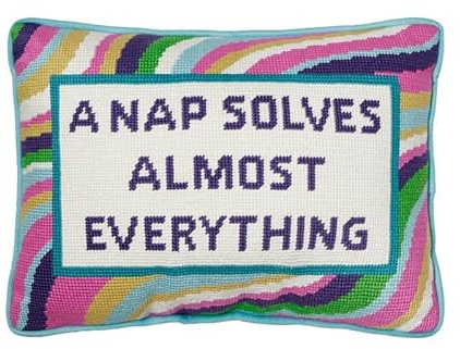 Peking Handicraft A Nap Solves Almost Embroidered Blown in Filled Pillow, 14-Inch, Multicolor