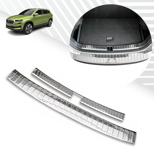 Protezione paraurti posteriore interno + esterno compatibile con Skoda KAROQ | NU7 | Dal 2017+ in acciaio inox cromato protezione per il bordo del bagagliaio di carico